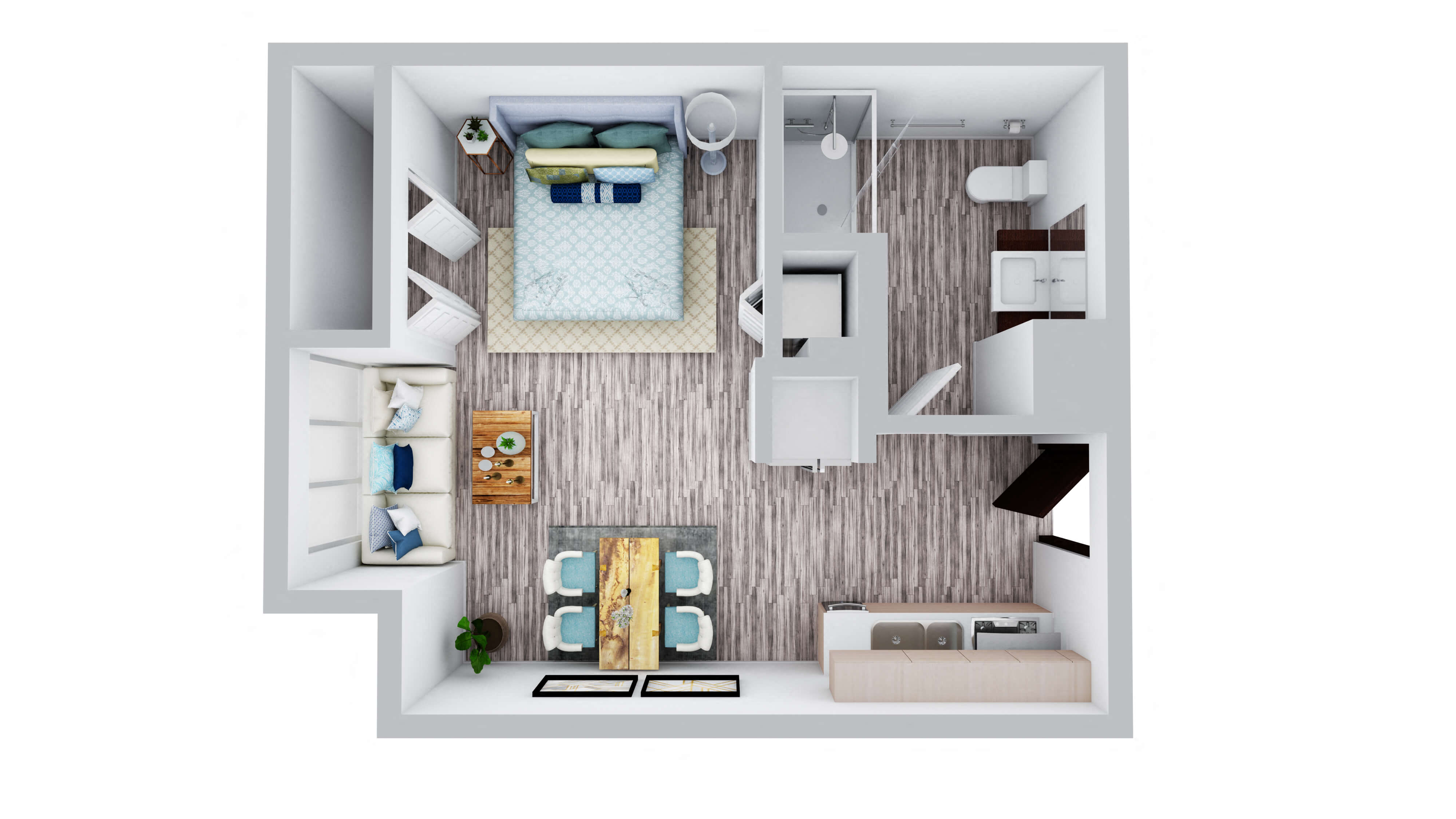 Floor plan for studio, 1 bath, 394 sqft